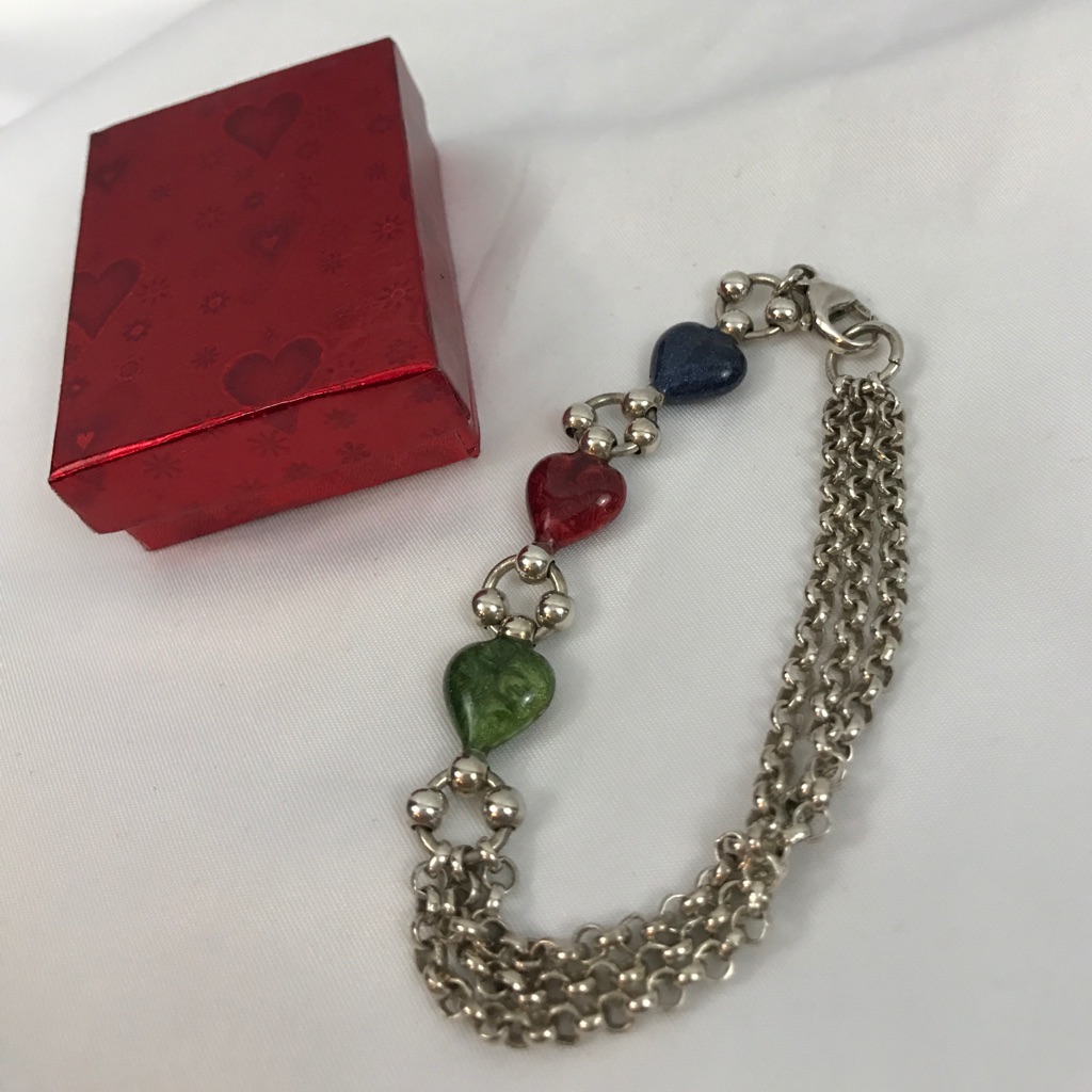 Serling Silver Multicolor Heart Bracelet 35$